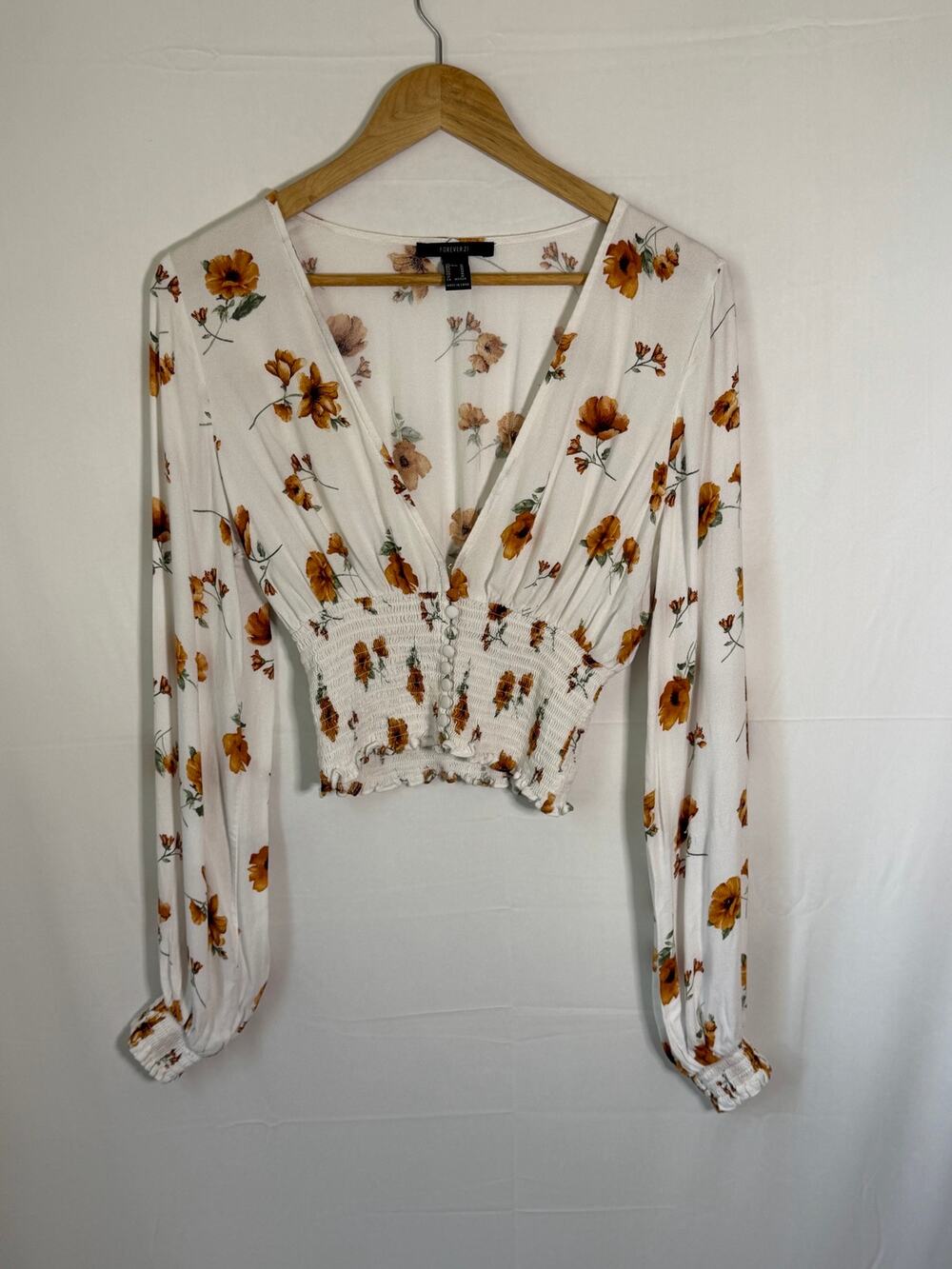 Forever 21 Floral Corset Style Smocked Crop Top Women’s Medium Cottagecore Boho